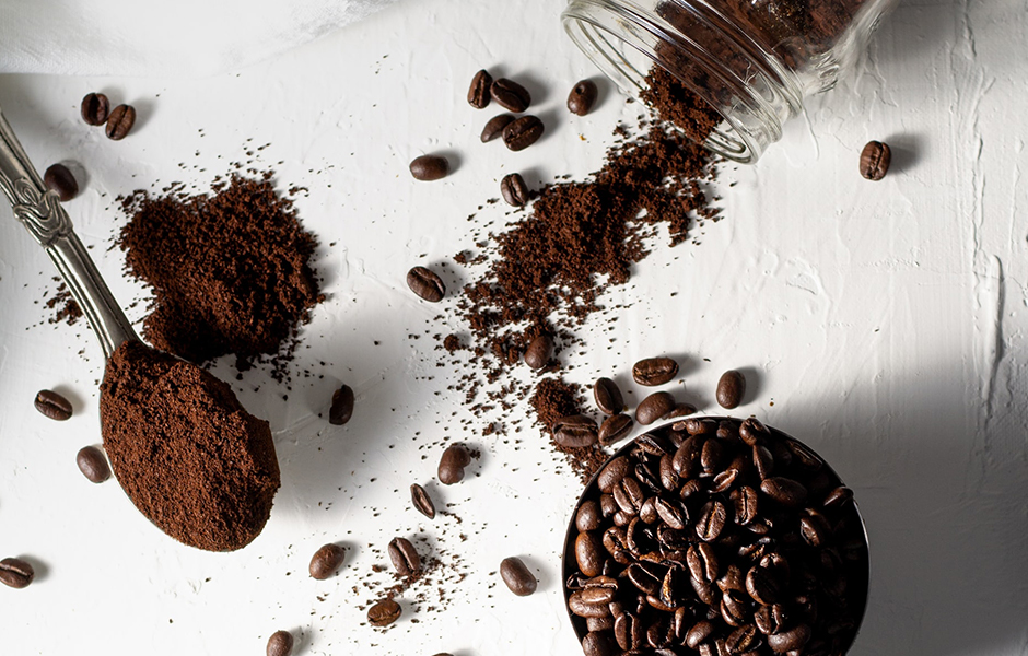 coffee beans and ground coffee